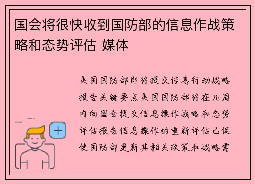 国会将很快收到国防部的信息作战策略和态势评估 媒体