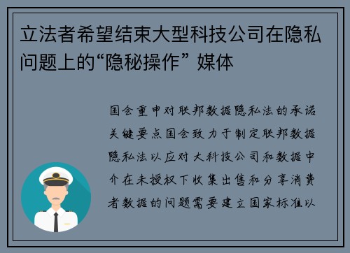 立法者希望结束大型科技公司在隐私问题上的“隐秘操作” 媒体