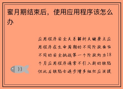 蜜月期结束后,使用应用程序该怎么办